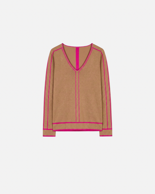 Vilagallo V Neck Beige Sweater, Pink