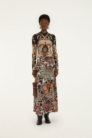 Tapestry Flowers Beige Maxi Skirt