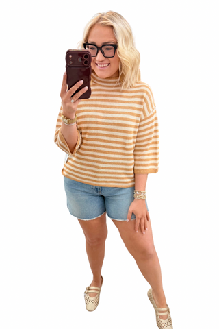 Veneto Mock Top in Camel/Ecru