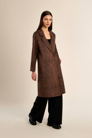 Molly Bracken Ladies Knitted Coat, Leopard Brown