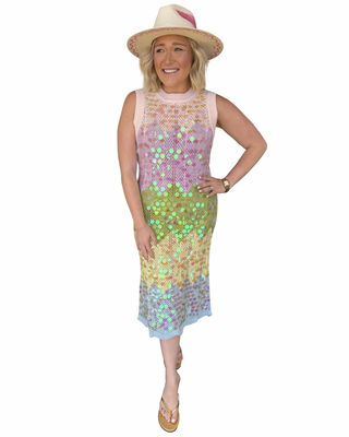Colorblock Zig Zag Paillette Knit Midi Dress