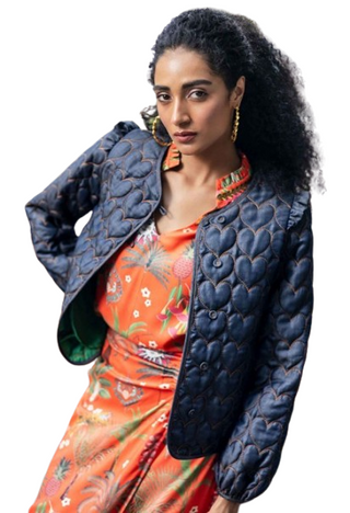 EMILY LOVELOCK BRENDA QUILTED JACKET DENIM BLUE