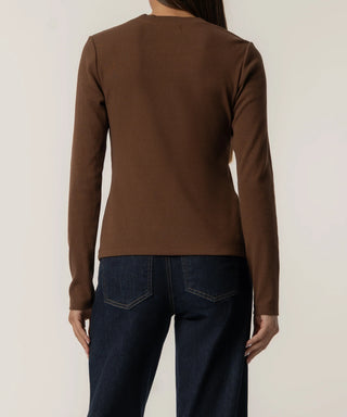 Kut from the Kloth Noelie Scoop Neck Long Sleeve Knit Top, Chocolate