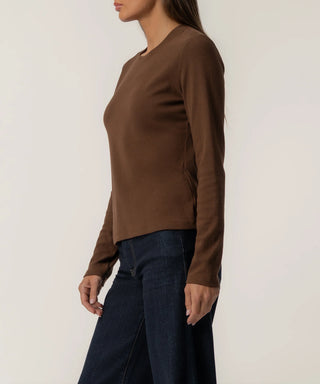 Kut from the Kloth Noelie Scoop Neck Long Sleeve Knit Top, Chocolate