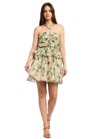 EN SAISON LINDEN MINI DRESS SAGE EMERALD YELLOW