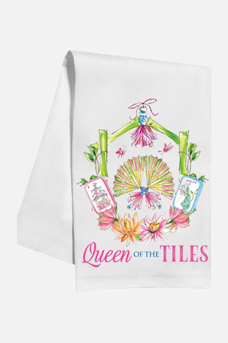 Rosanne Beck Queen Of The Tiles Mahjong Crest Bamboo Kitchen Towel