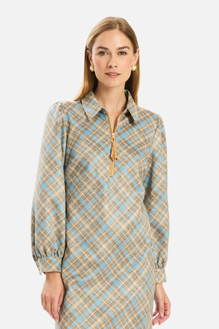 Tyler Boe Melanie Knit Diagonal Plaid, Iced Coffee