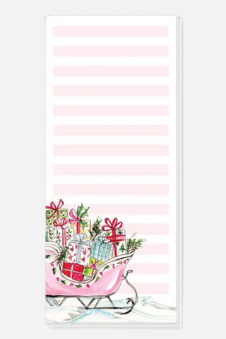 Rosanne Beck Skinny Notepad-Hand Painted Pink Sleigh Full of Pre
