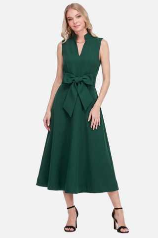 Jade Stand Collar Fit & Flare 50" Dress, Emerald
