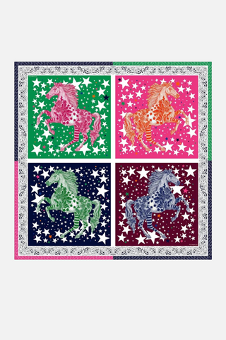 Vilagallo Multicolor Horse Print Silk Scarf