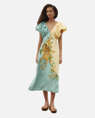Marine Garden Sand Midi Dress