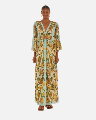 Marine Garden Sand Kaftan Maxi Dress