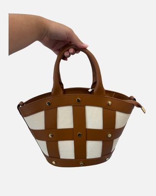 Bucket Bag Medium Studded Canvas - Tan