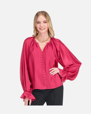 Jade Trimmed Peasant Top, Berry