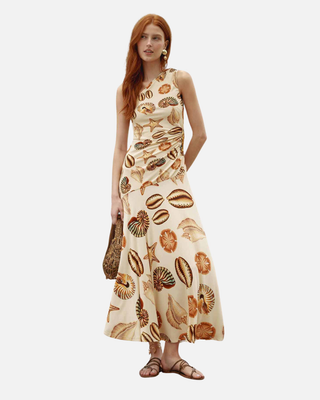 Marine Shells Sand One Shoulder Maxi Dress