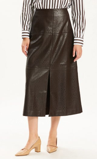 Tyler Boe Phoebe Punched Vegan Leather Skirt, Demitasse