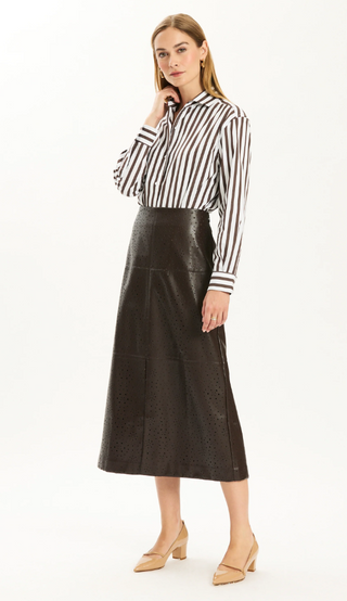 Tyler Boe Phoebe Punched Vegan Leather Skirt, Demitasse