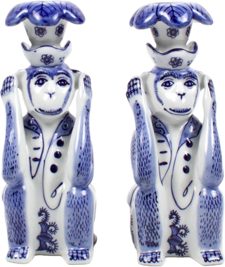 Chinoiserie Monkey Candlestick Set