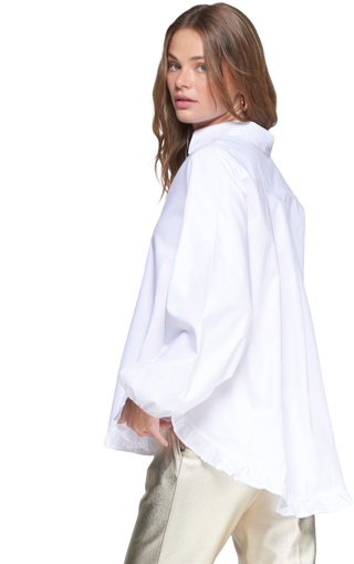 Twill Blouse with Ruffle Detail in White