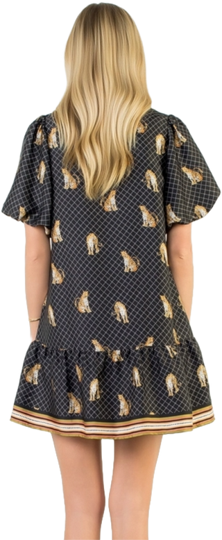 Puff Sleeve Leopard Print V-Neck Dress
