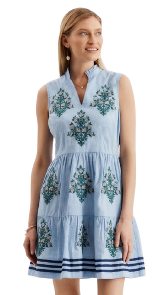 TYLER BOE AMELIA EMBROIDERED DRESS CHAMBRAY