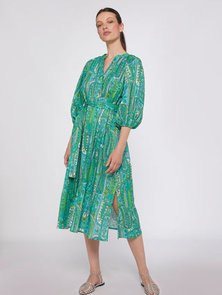 VILA GALLO CLAUDETTE PAISLEY DRESS GREEN