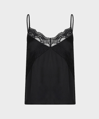 Esqualo Camisole Lace Satin Top, Black