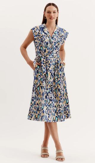 TYLER BOE PAIGE BUTTON FRONT DRESS W/TIE SASH MULTI