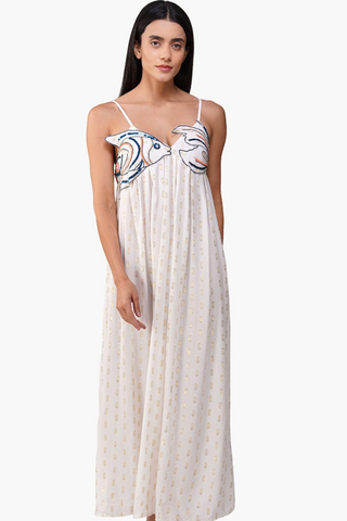 Embellished Ariel Flared Maxi Dress in White