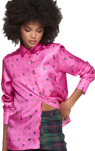 Mariela Motif Silk Print Blouse in Pink