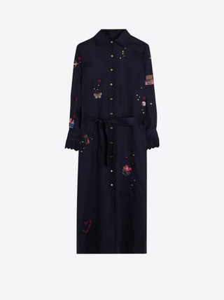 Vilagallo Embroidered Cupid Midi Dress, Navy