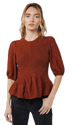 Ciebon Esra Smocked Peplum Top, Brown