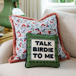Talk Birdie to me needlepoint pillow case