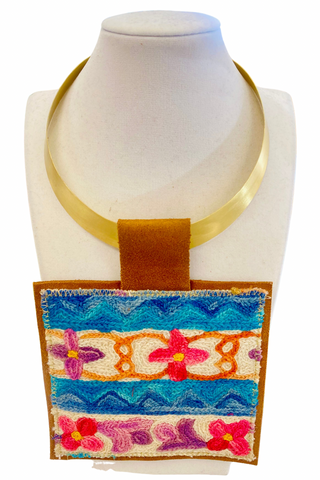 Brass Patch Pendant Necklace - Floral Patch