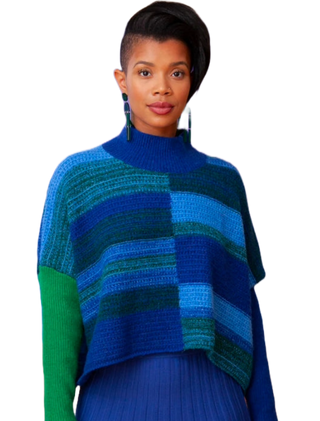 Aja Mixed Media Neo Sweater in Blue and Green