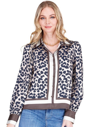 JOY JOY PUFF SLEEVE BLOUSE, LEOPARD BORDER
