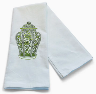 Tea Towel - Ginger Jar Green On White