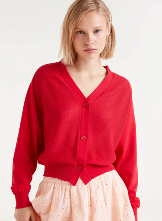 COMPANIA  FANTASTICA  V-NECK CARDIGAN RED