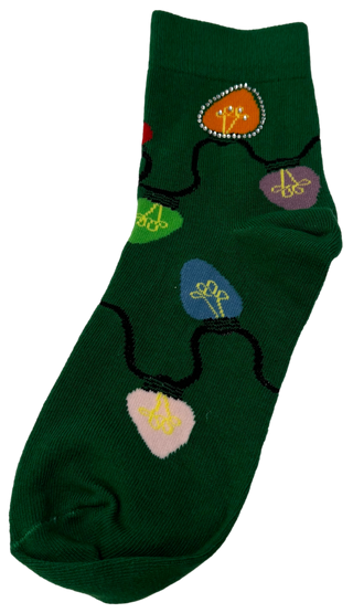 QUEEN OF SPARKLES GREEN CHRISTMAS LIGHTS SOCKS