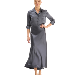 Edie Charmeuse Skirt in Gunmetal