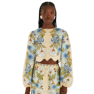 Garden Scarf Blue Long Sleeve Blouse