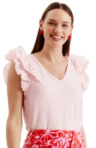 TYLER BOE EMMERSON RUFFLE SLEEVE TEE PINK TULE
