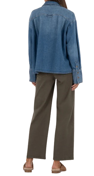KUT Gertie Button Front Shirt Long Sleeve Wide Cuff w/Pocket, Vintage Wash