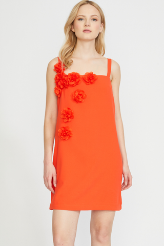 STELLAH FLOWER APPLIQUE DRESS SCARLET