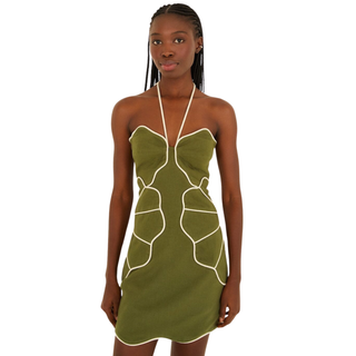 Green Wavy Cutouts Mini Dress