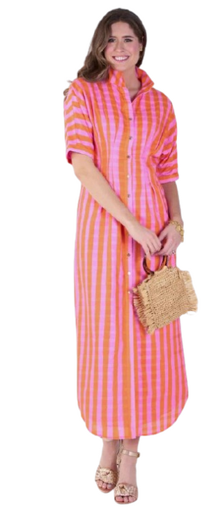 Emily McCarthy Georgia Dress, Coral Pink Stripe