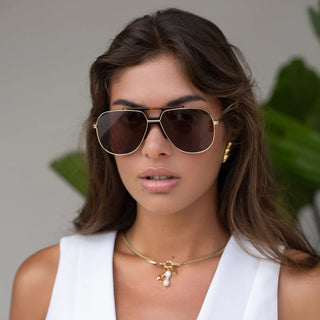 Logan Acetate Aviator Unisex Sunglasses in Dark Brown